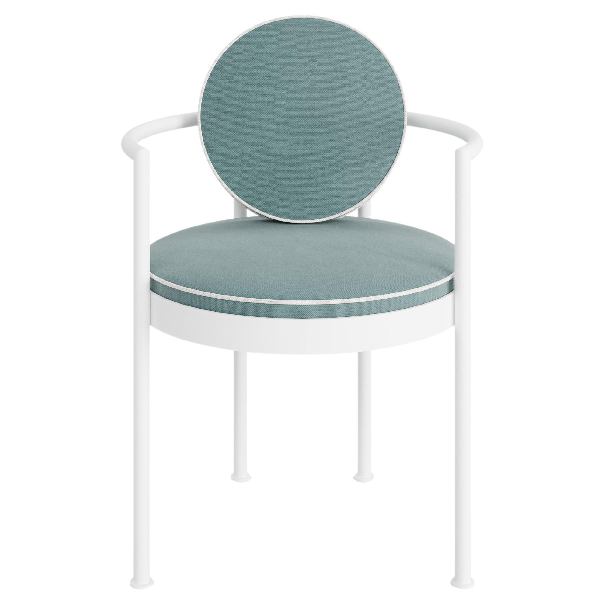 Outdoor Dining Armchair in White Stainless Steel with Light Blue Water-Resistant