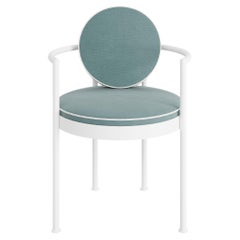 Outdoor Dining Armchair in White Stainless Steel with Light Blue Water-Resistant