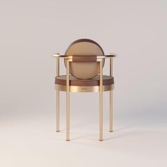 Outdoor Dining Armchair featuring Gold Accents and Leather Upholstery