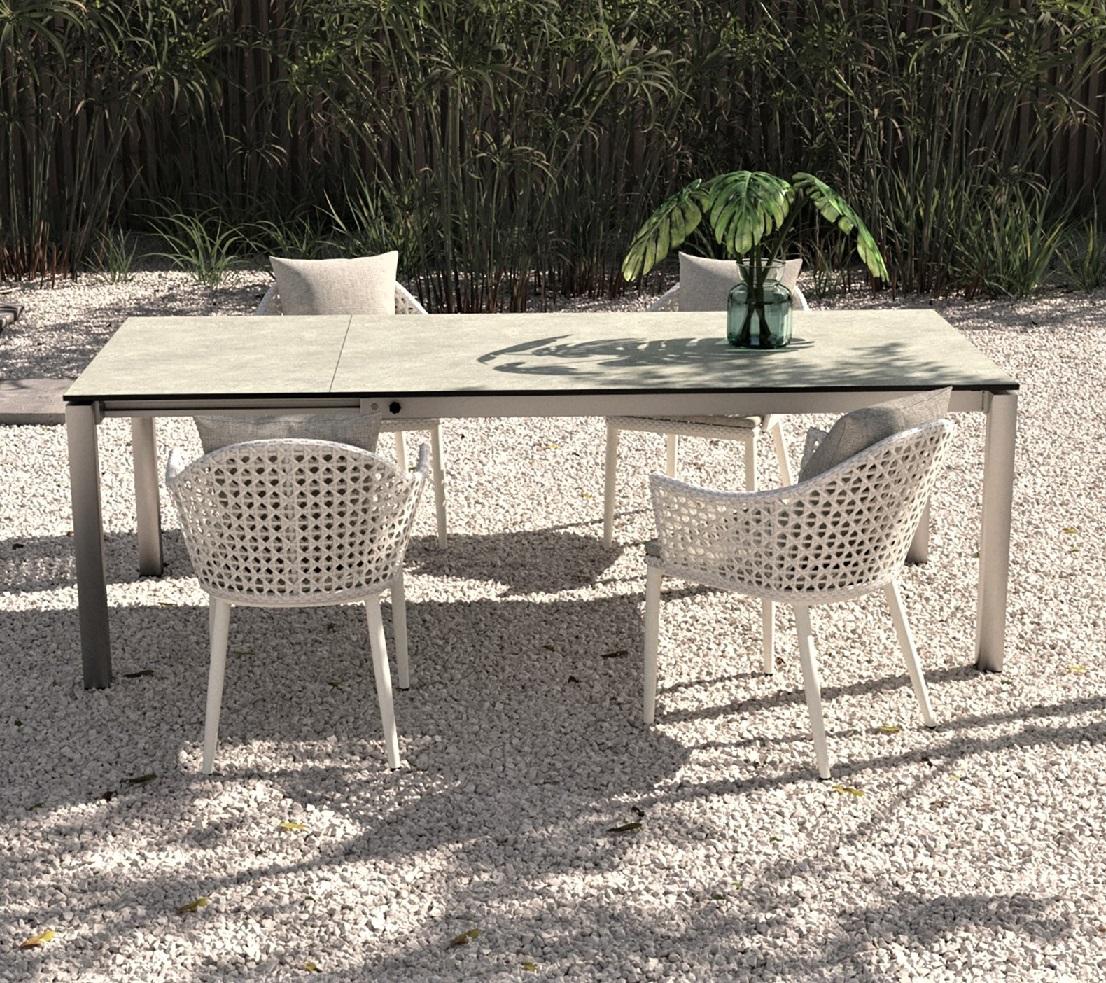 Modern Outdoor Dining Armchairs in Weather Resistant Wicker / Set of 8 For Sale