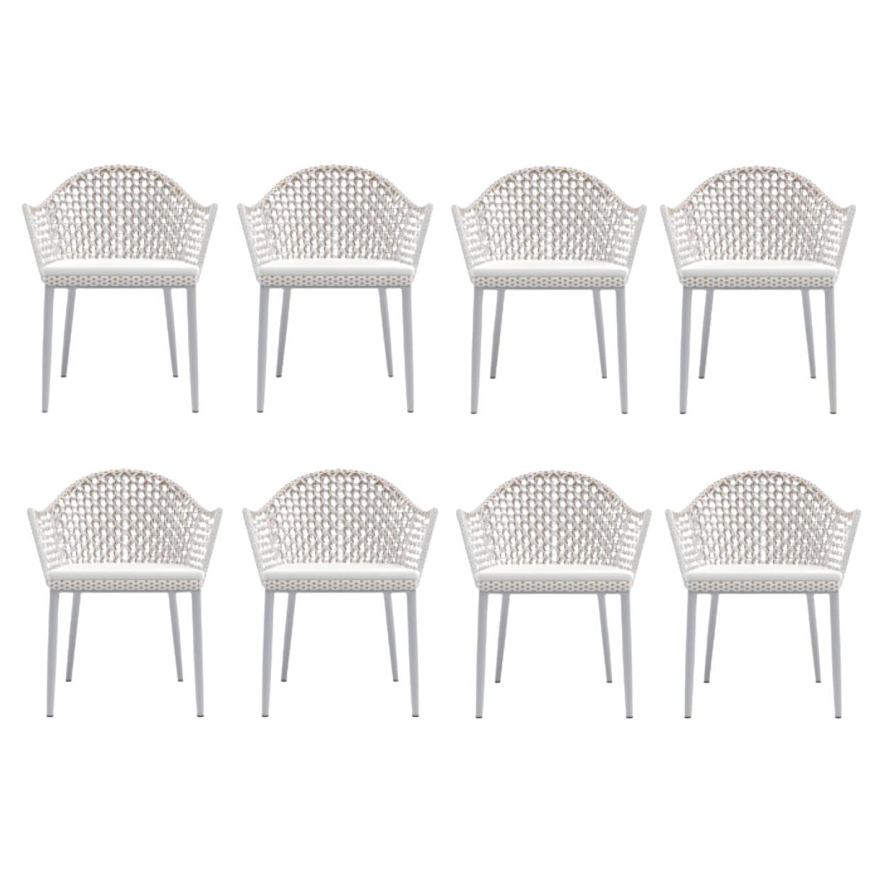 Outdoor Dining Armchairs in Weather Resistant Wicker / Set of 8