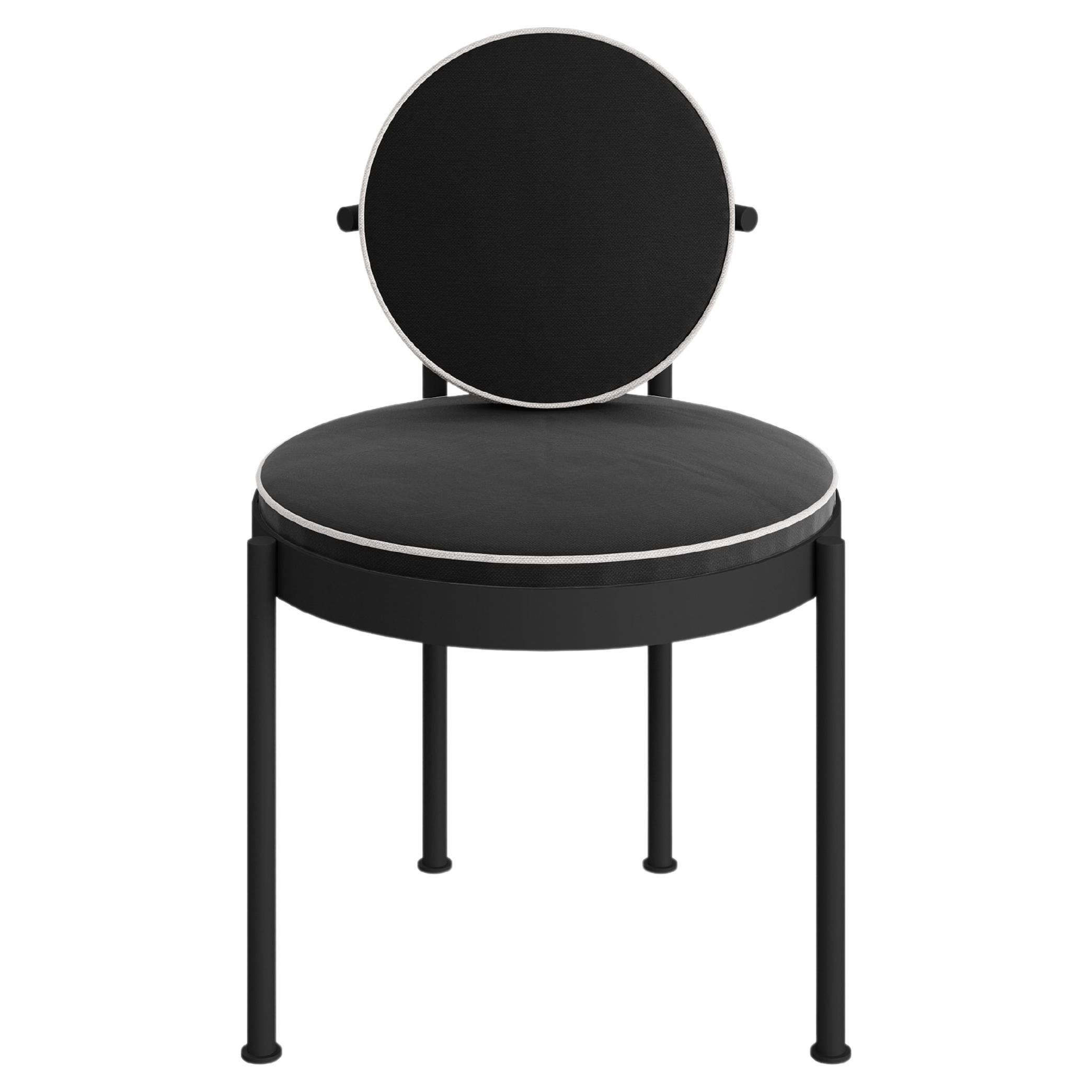 Chaise de salle à manger d'extérieur en acier inoxydable noir avec tissu résistant à l'eau noir