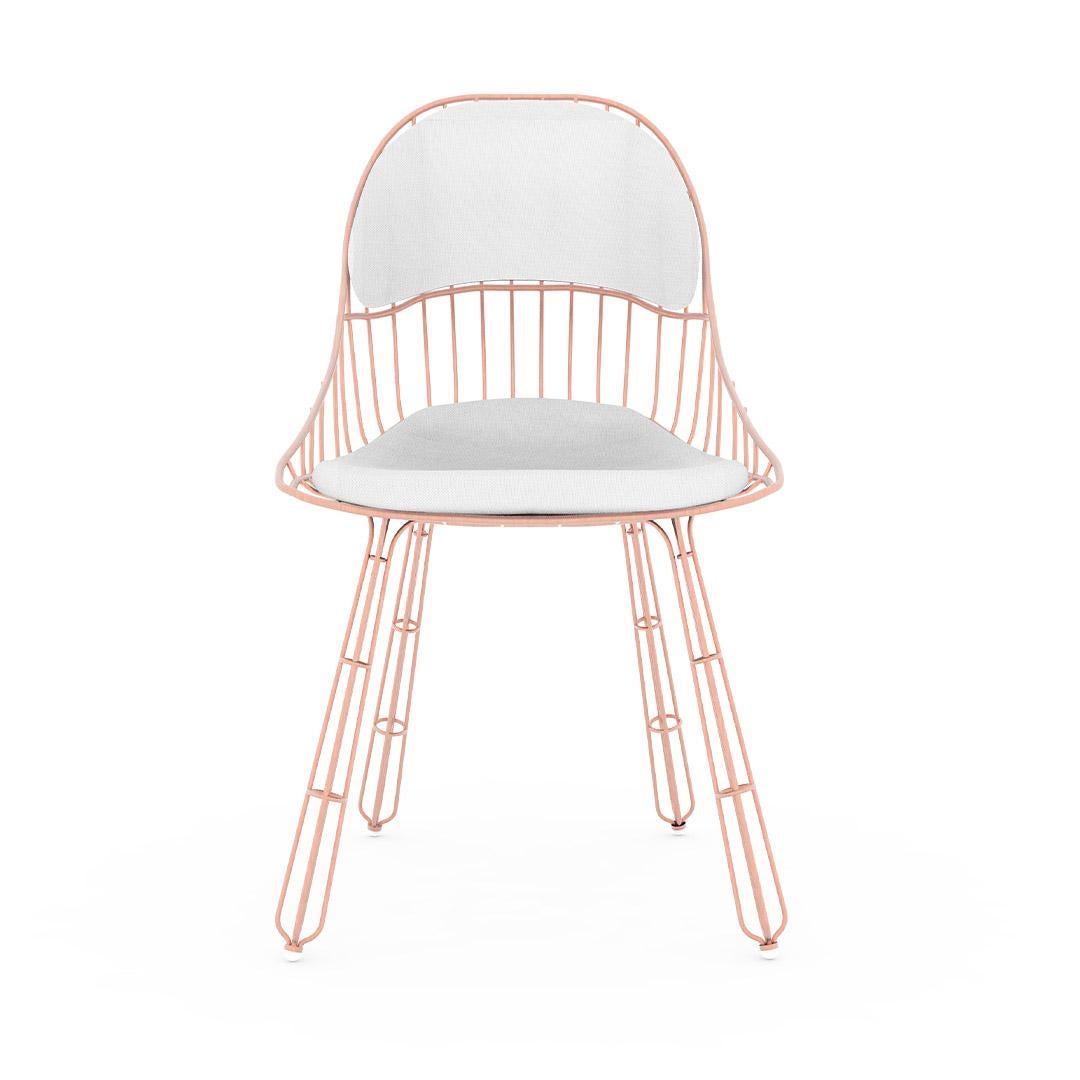 Moderne Chaise de salle à manger d'extérieur en acier inoxydable avec placage en cuivre et tissu imperméable en vente
