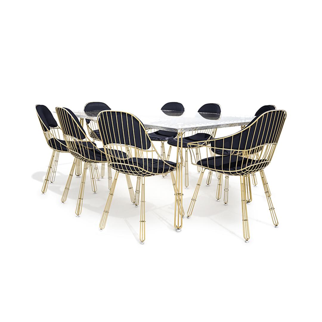 Portugais Chaise de salle à manger d'extérieur en acier inoxydable avec plaqué or en vente
