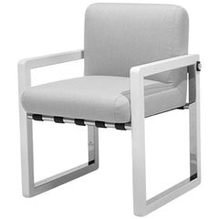 Silla de comedor blanca para exteriores con tejido duradero e impermeable