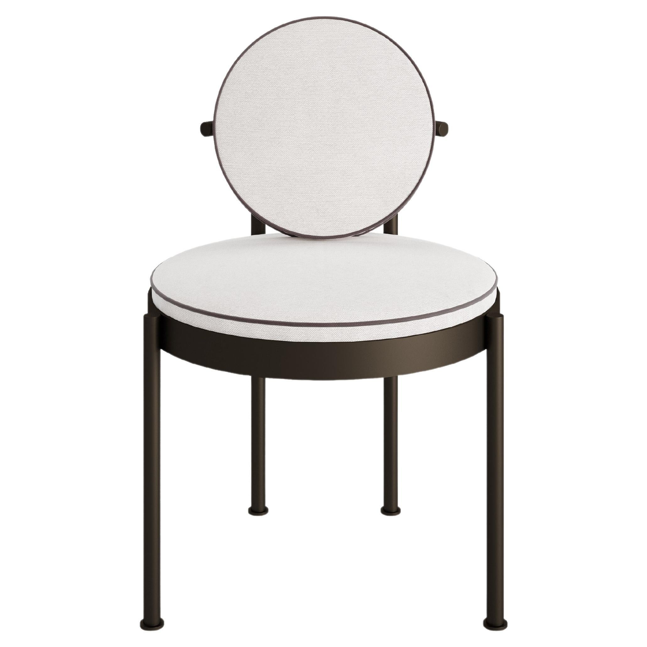 Chaise de salle à manger d'extérieur en acier inoxydable blanc et tissu imperméable bleu clair en vente