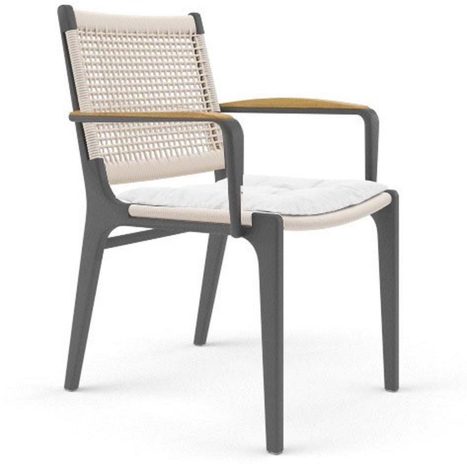 Asian Outdoor Dining Chair with Armrests & Rope Detailing / Set of 6 For Sale
