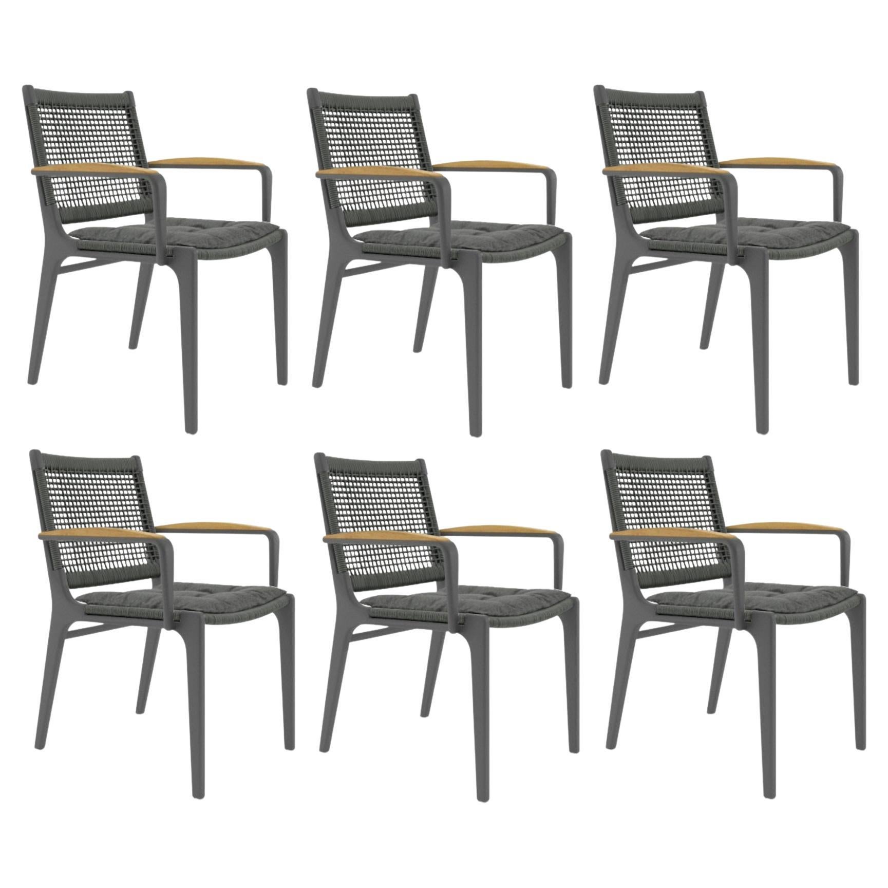 Esszimmerstuhl für den Außenbereich mit Armlehnen und Seildetails/Set aus 6 Stühlen