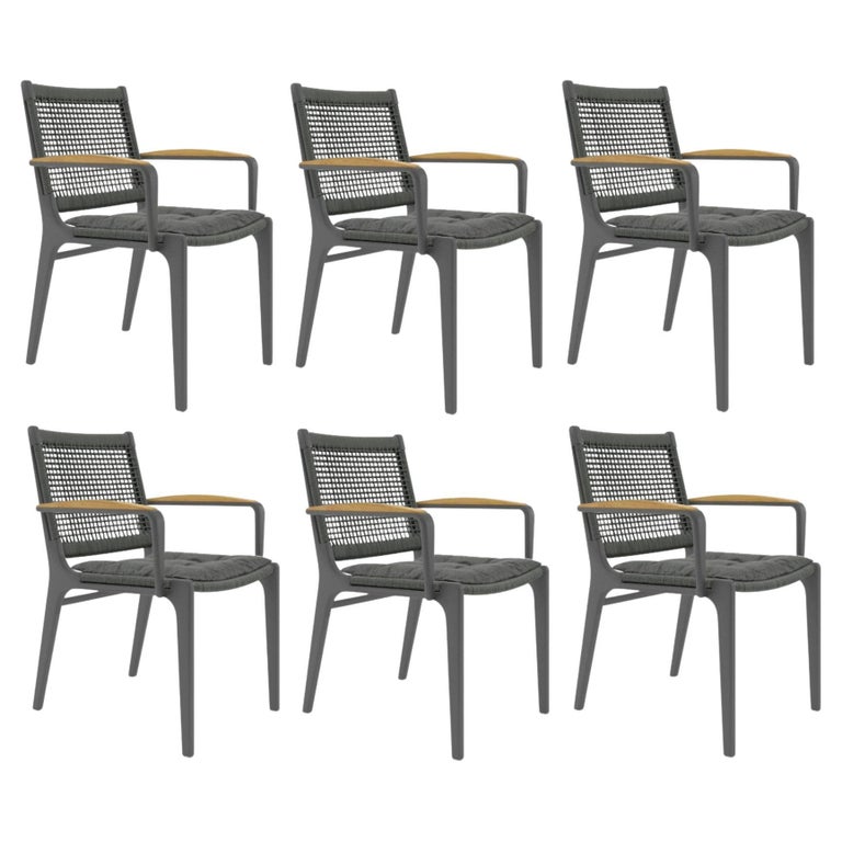 Outdoor Dining Chair with Armrests and Rope Detailing / Set of 6 For