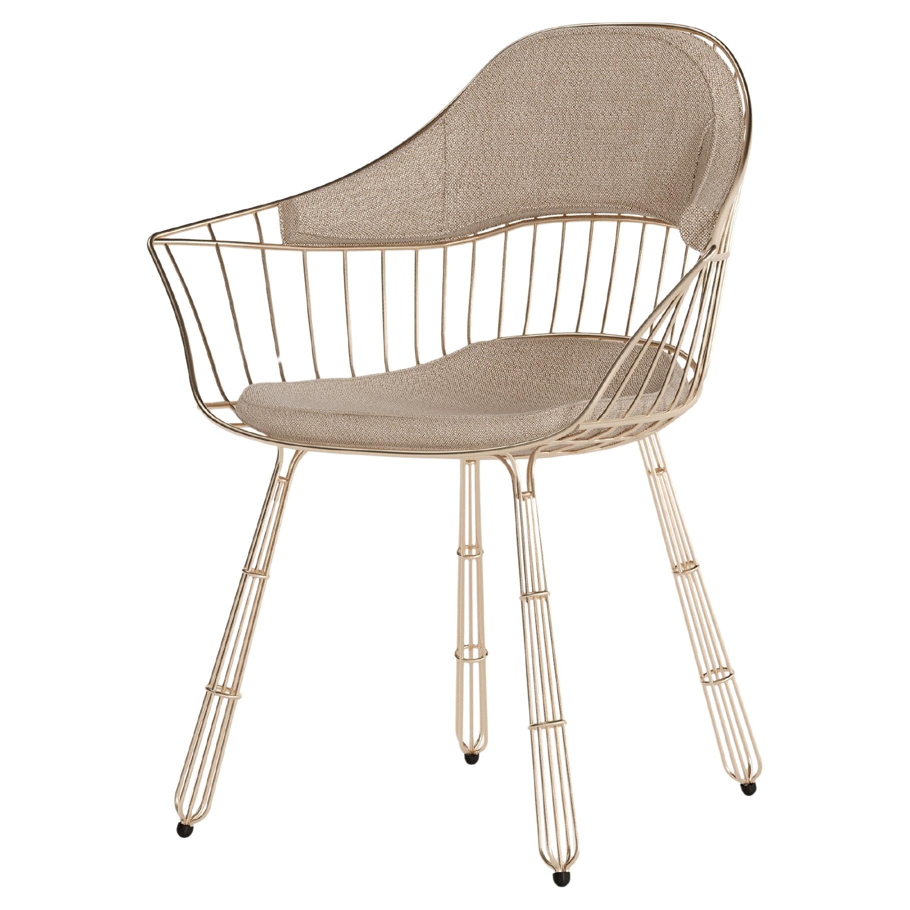 Sedia da pranzo per esterni con struttura in acciaio inox placcato oro