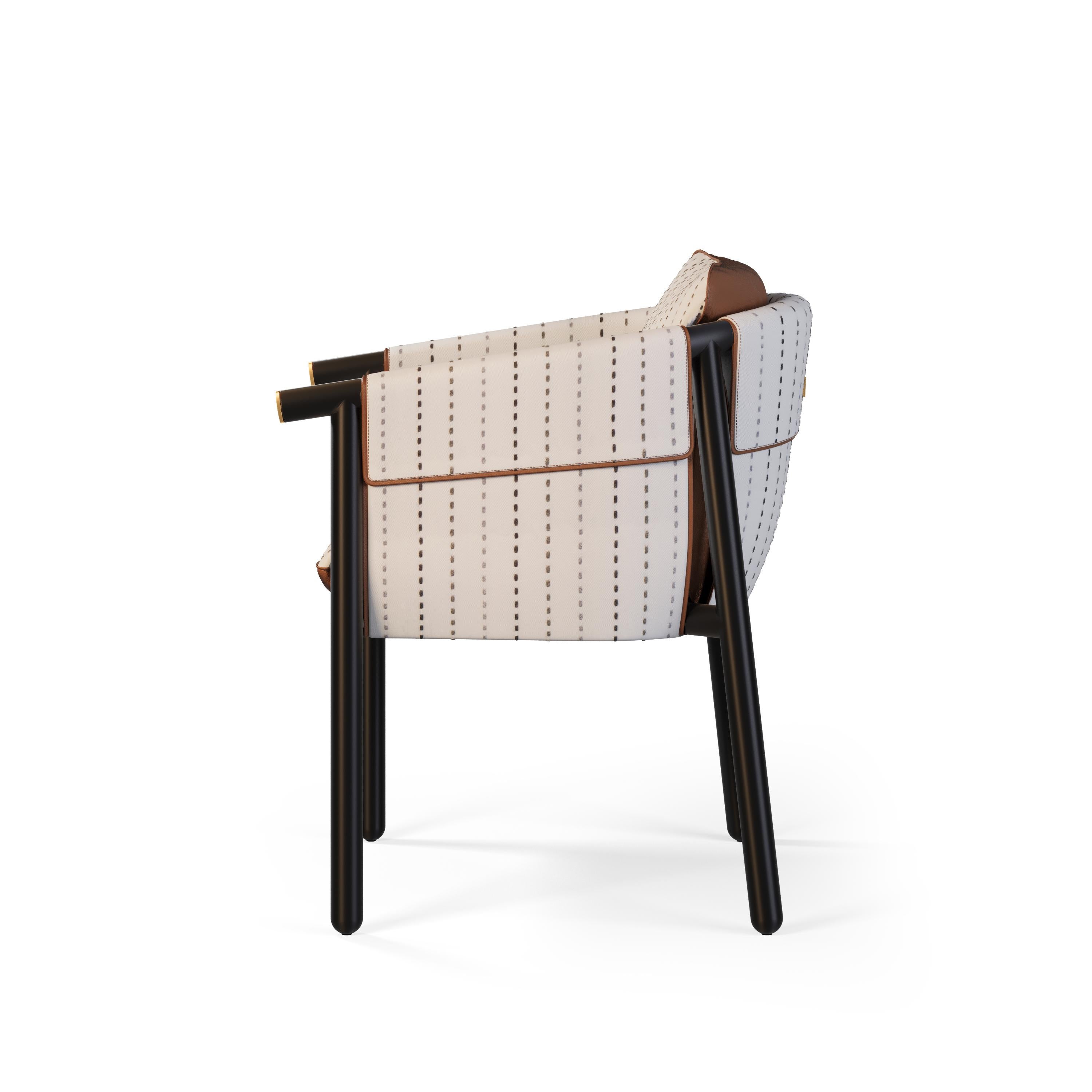 Silla de comedor para exteriores Céline de piel marrón y detalles dorados Moderno en venta