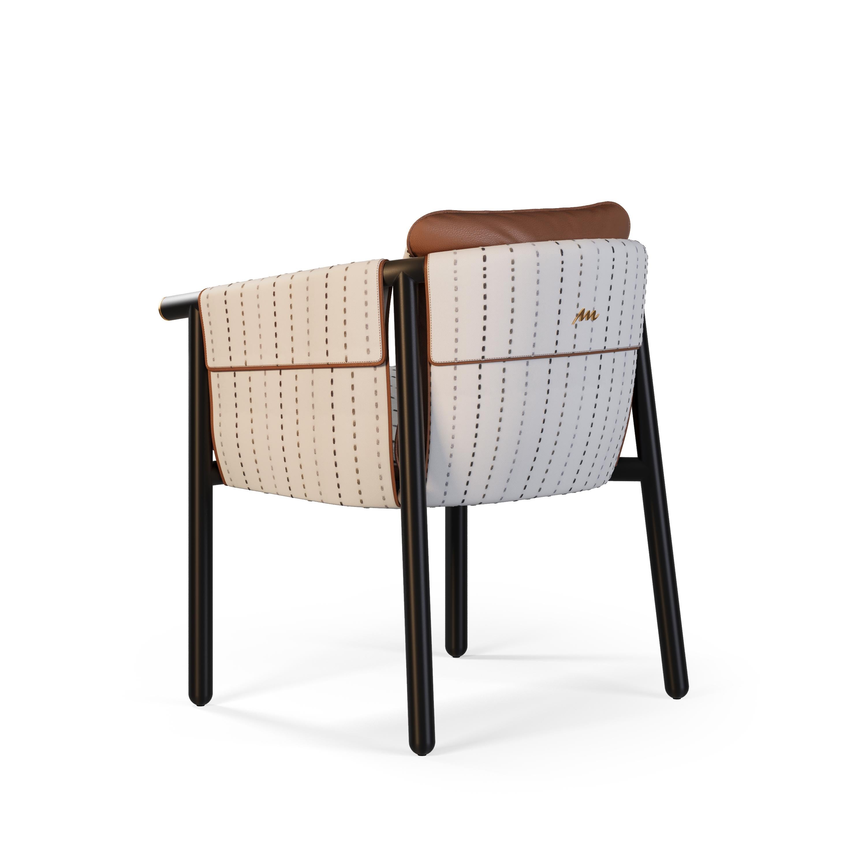 Silla de comedor para exteriores Céline de piel marrón y detalles dorados Portugués en venta