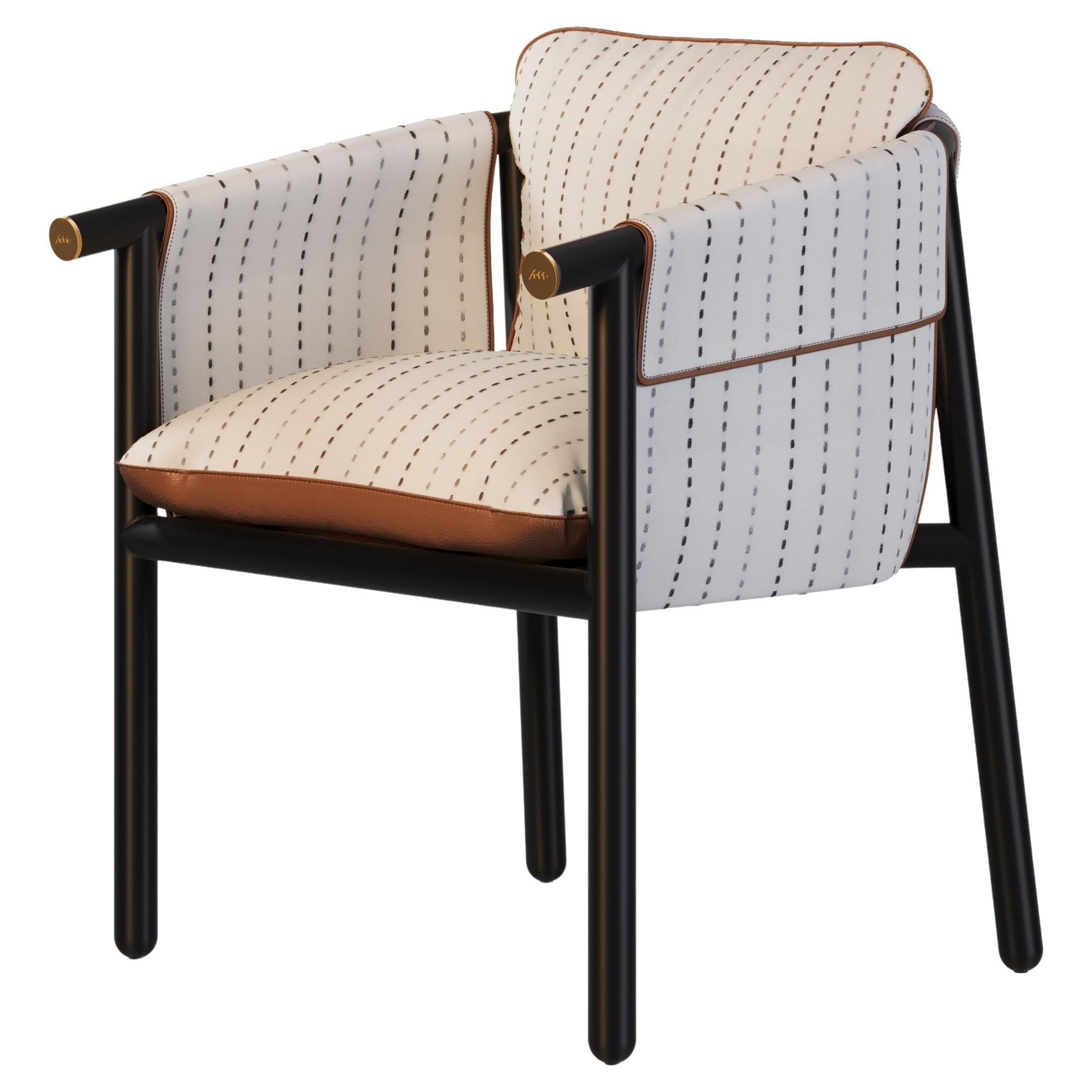 Silla de comedor para exteriores Céline de piel marrón y detalles dorados en venta