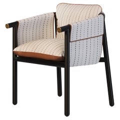 Outdoor Céline Dining Chair Featuring Brown Leather and Gold Accents