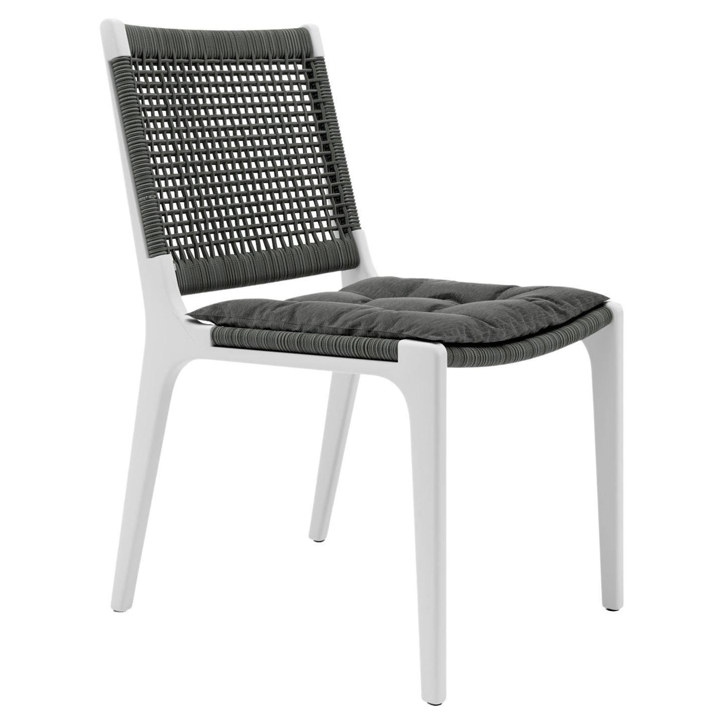 Modern and minimalist in design. The powder-coated aluminum frame in combination with the open and straight-lined rope weave make this dining chair the perfect casual outdoor collection.
See photos for cushion , base and weaving colors. 
Contact