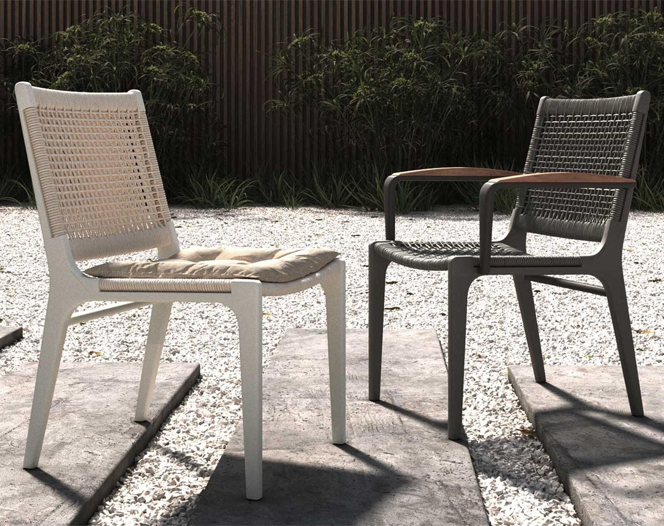 Moderne Chaise de salle à manger d'extérieur avec détails en corde/Set Of 8 en vente