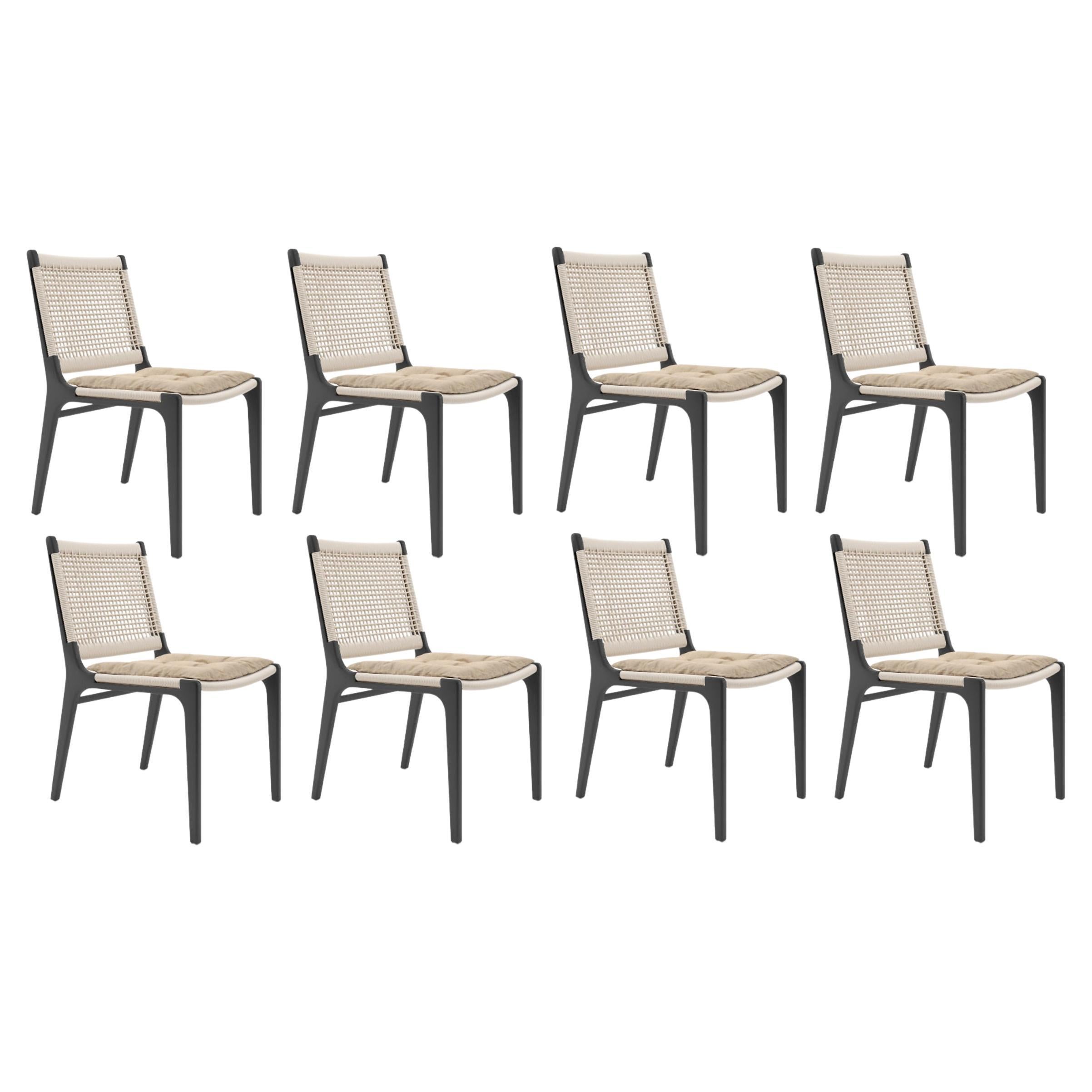 Chaise de salle à manger d'extérieur avec détails en corde/Set Of 8 en vente