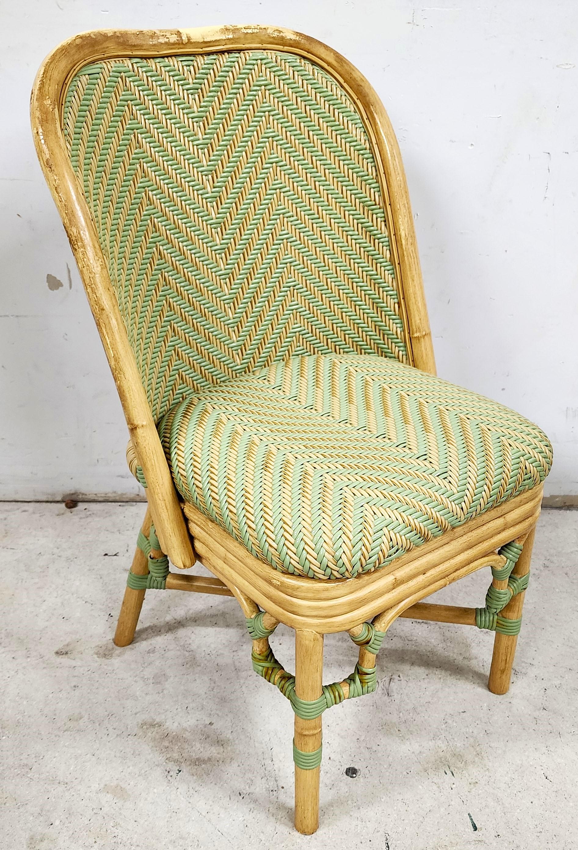 For FULL item description be sure to click on CONTINUE READING at the bottom of this listing.

Offering One Of Our Recent Palm Beach Estate Fine Furniture Acquisitions Of A  
Set of (4) Lane Venture Fine Furniture Pe Rattan Wicker + Faux Bamboo