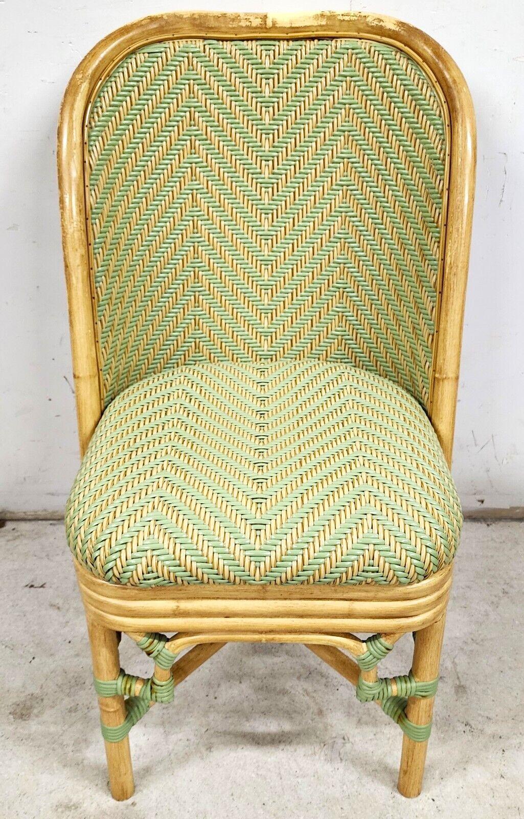 For FULL item description click on CONTINUE READING at the bottom of this page.

Offering One Of Our Recent Palm Beach Estate Fine Furniture Acquisitions Of 
A PE Rattan Wicker + Faux Bamboo Aluminum Outdoor Dining Chairs by LANE VENTURE FINE