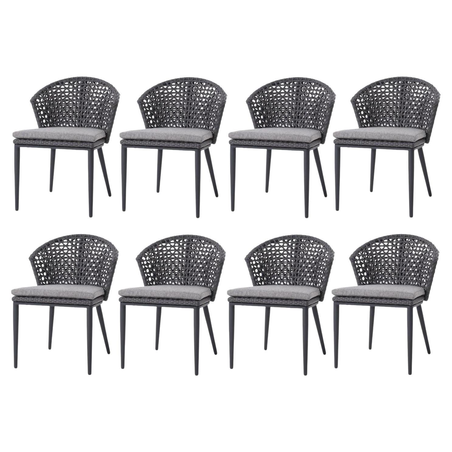 Outdoor Dining Chairs in Anthracite Weather Resistant Wicker / Set of 8 For Sale