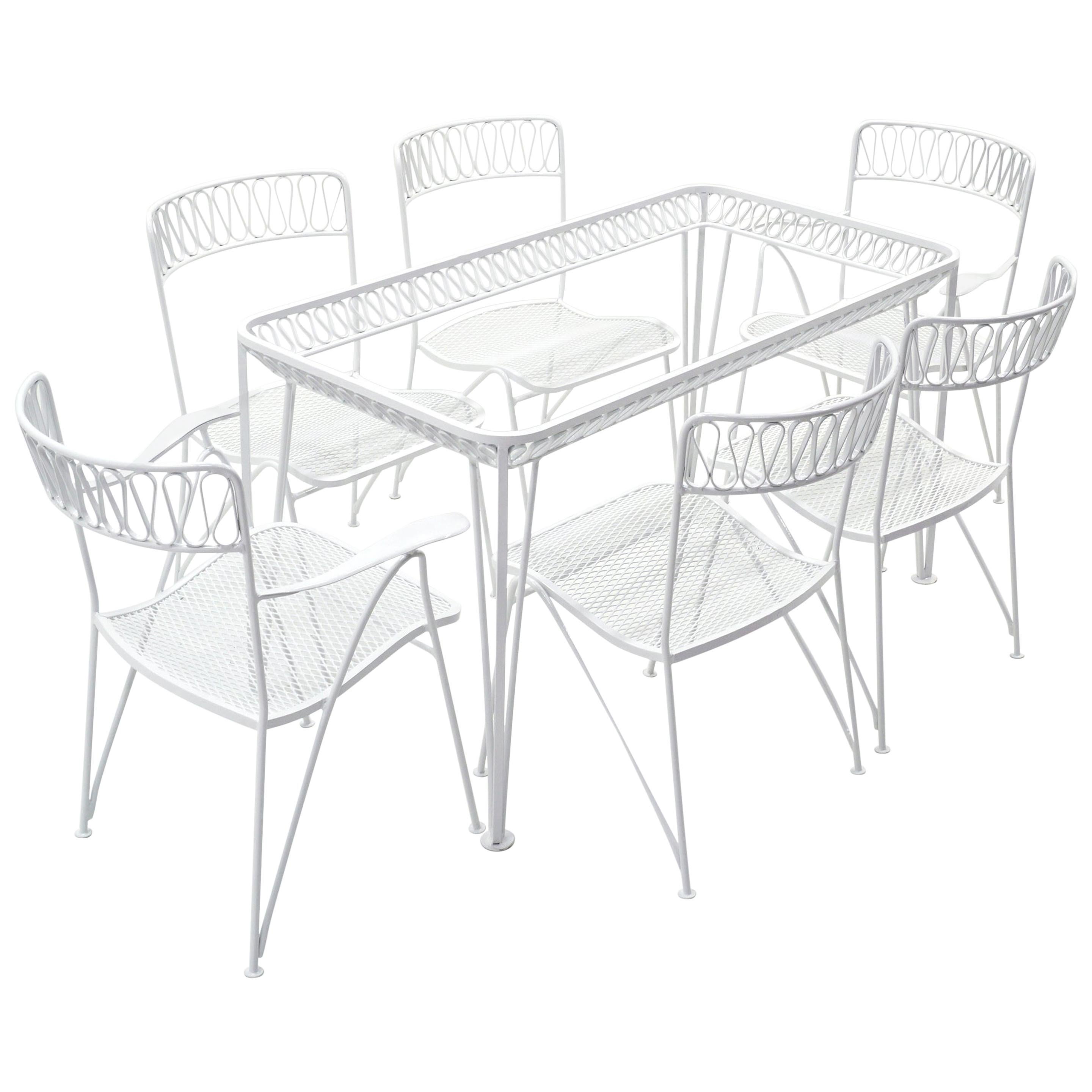Outdoor Dining Table and Six Chairs by John Salterini, New White Powder Coat