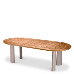 Outdoor Dining Table in Natural Teak with Sand Finish Legs