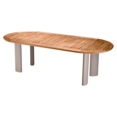Outdoor Dining Table in Natural Teak with Sand Finish Legs