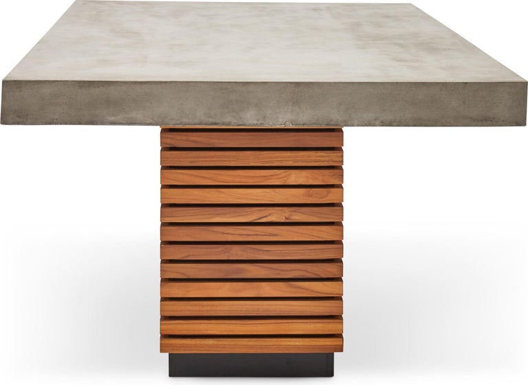 Outdoor Dining Table in Reinforced Concrete and Solid Teak For Sale at