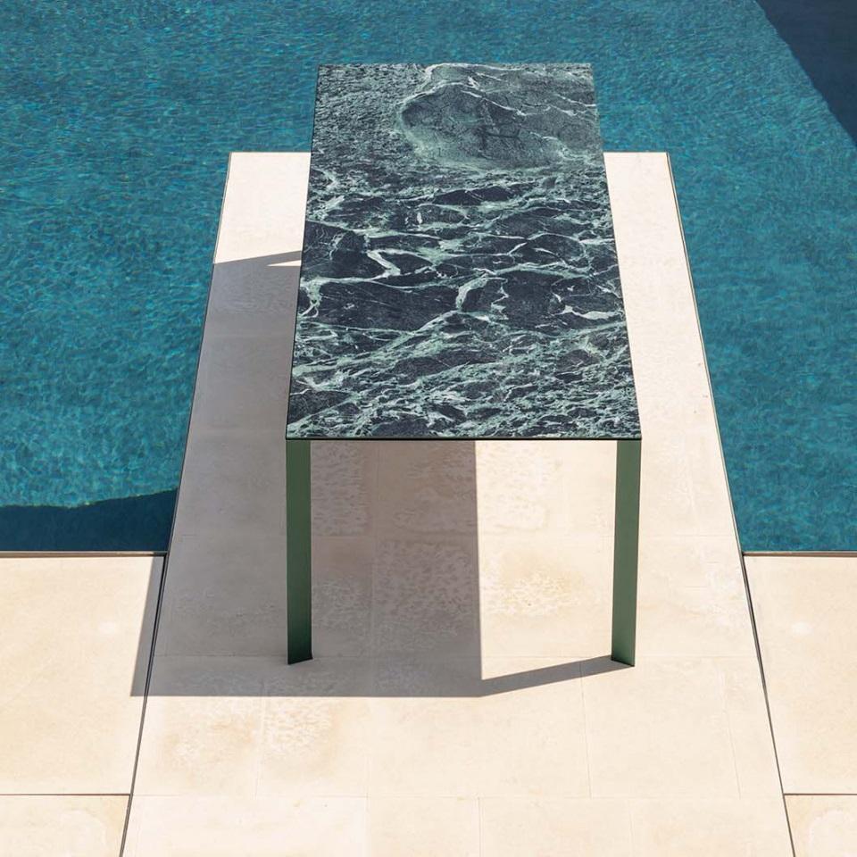 Modern Outdoor Dining Table W Lacquered Metal Frame & Ceramic Top For Sale