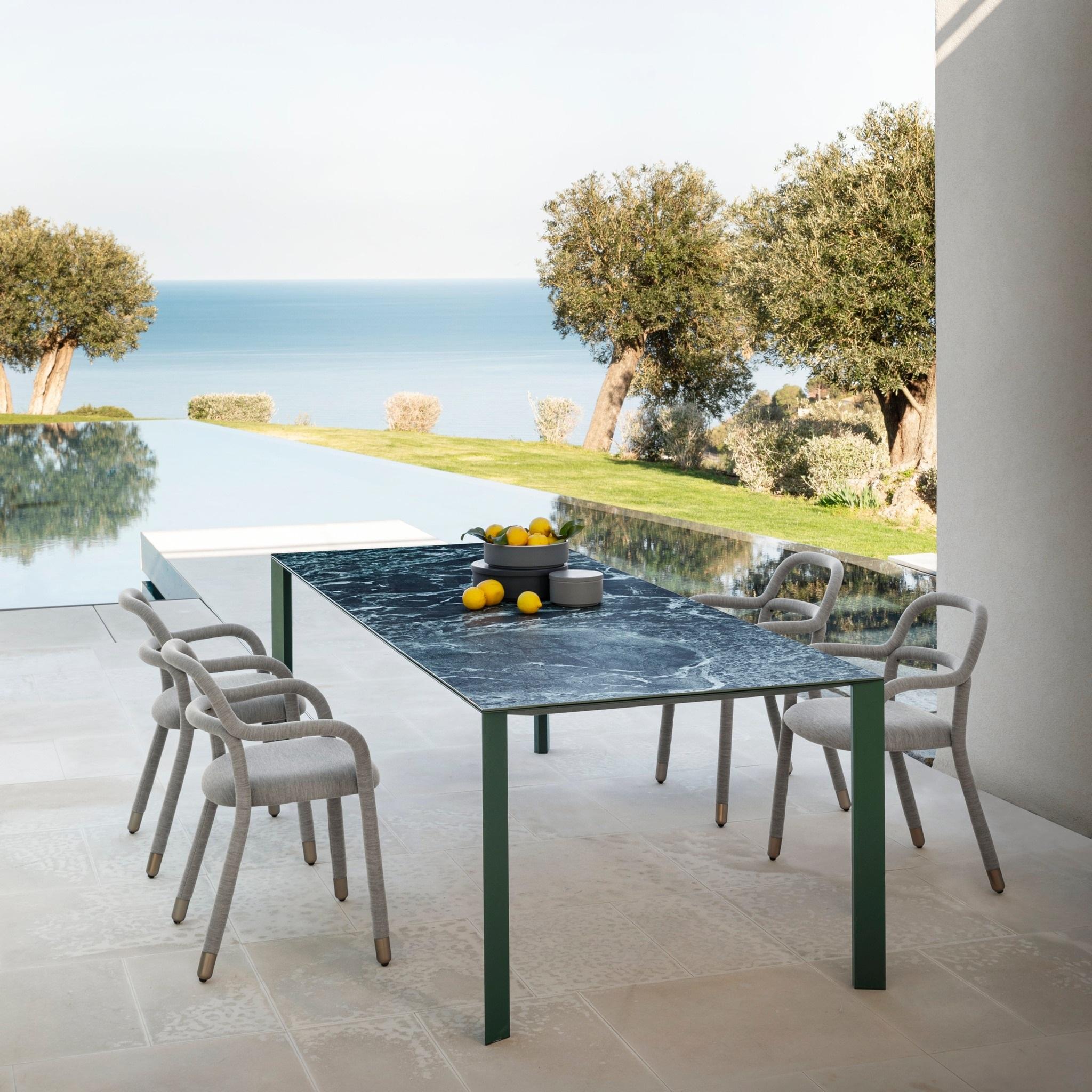 Contemporary Outdoor Dining Table W Lacquered Metal Frame & Ceramic Top For Sale