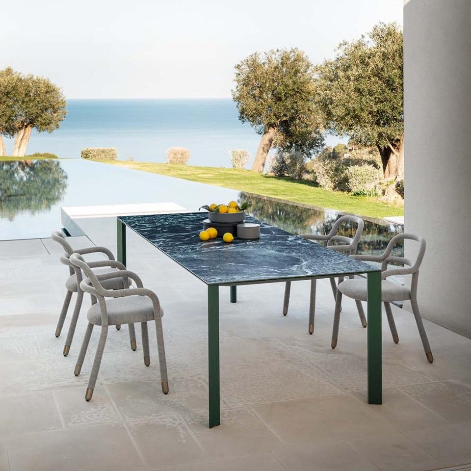 Outdoor Dining Table W Lacquered Metal Frame & Ceramic Top For Sale 1