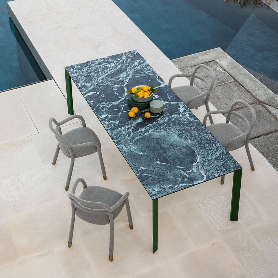 Outdoor Dining Table W Lacquered Metal Frame & Ceramic Top For Sale 2