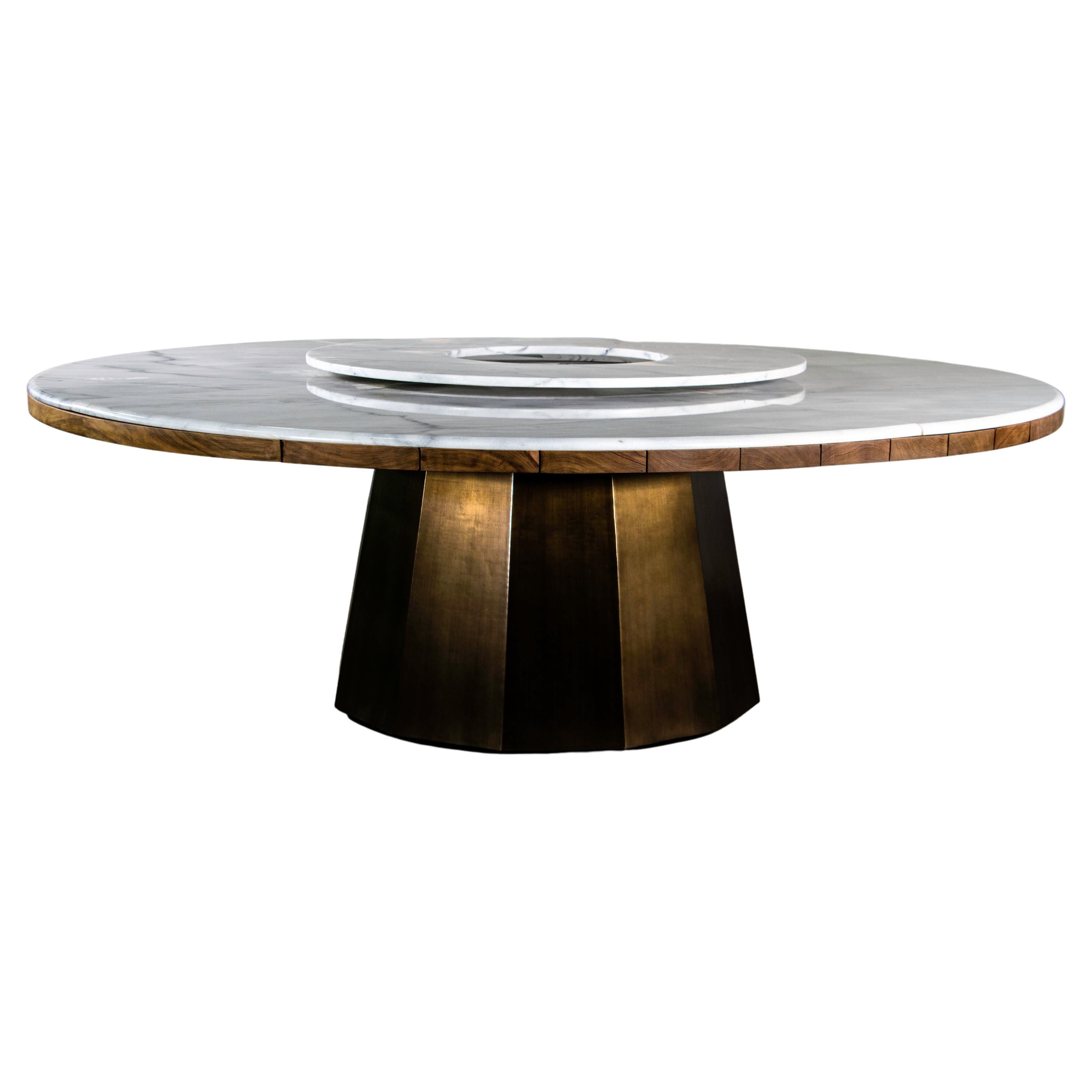Outdoor Dining Table with Metal Base, Teak & Marble Top from Costantini, Aragon