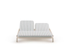 Outdoor Double Sunbed with Stripped Waterproof Fabric