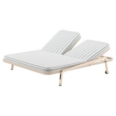 Outdoor Double Sunbed with Stripped Waterproof Fabric