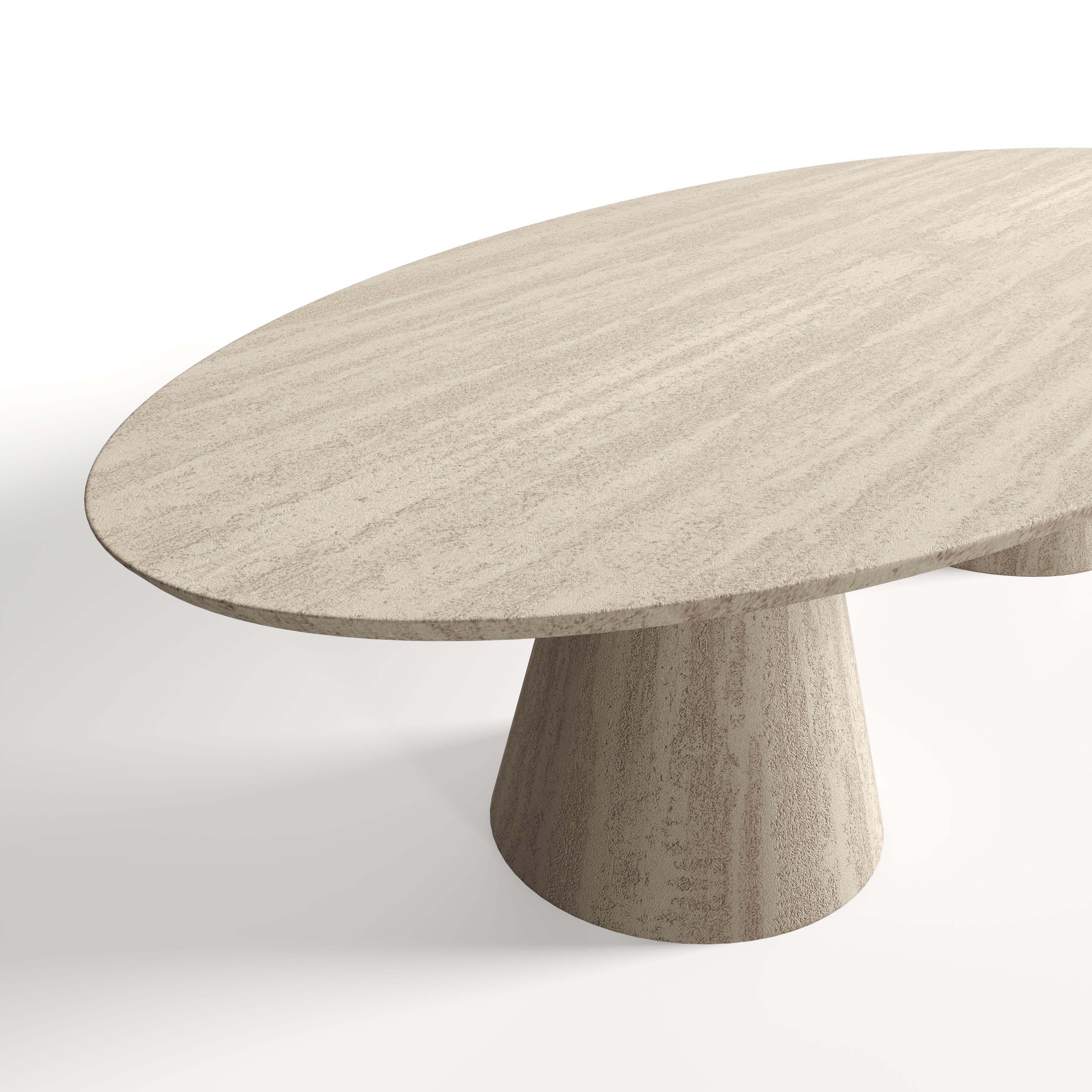Mesa de Comedor Elíptica de Exterior con Efecto Travertino Cepillado Moderno en venta