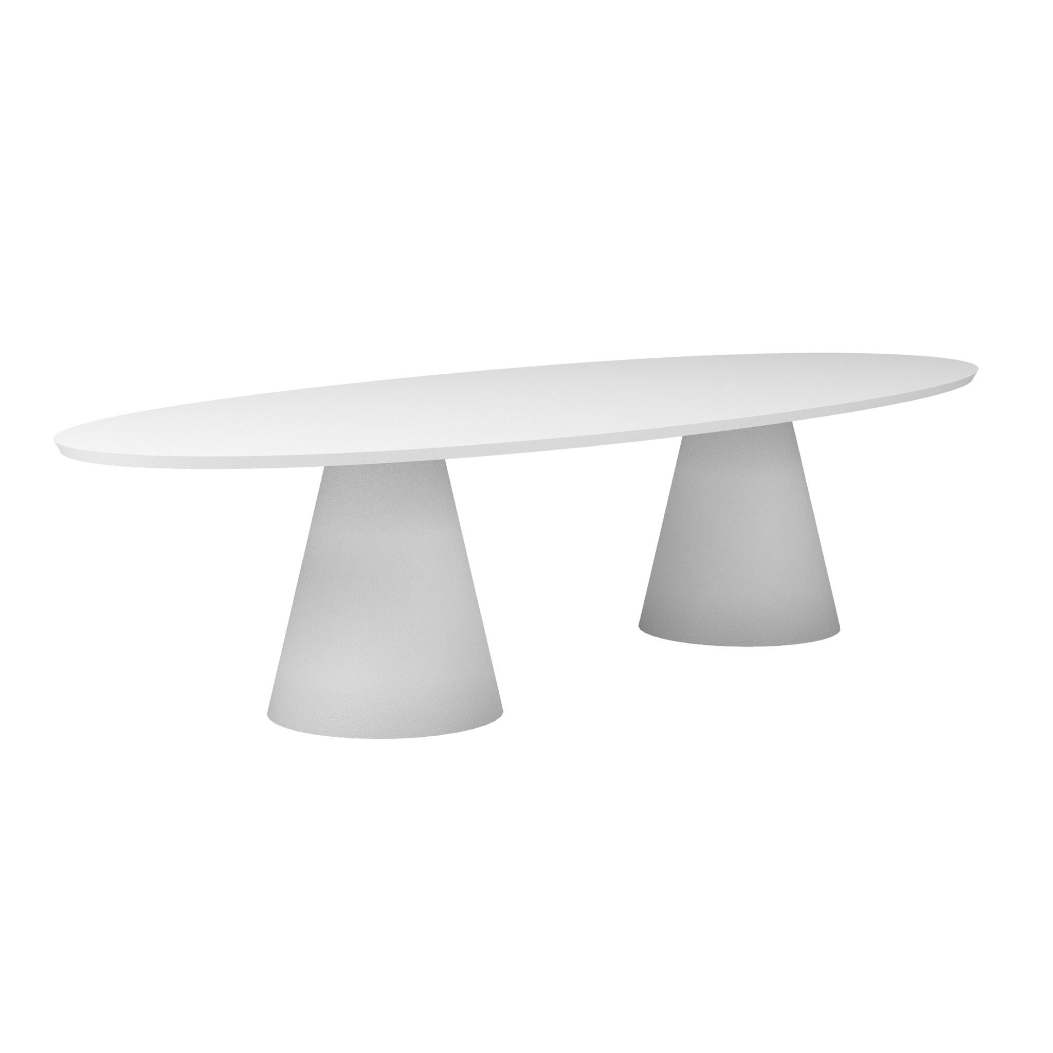 Mesa de Comedor Elíptica de Exterior con Efecto Travertino Cepillado en venta 2