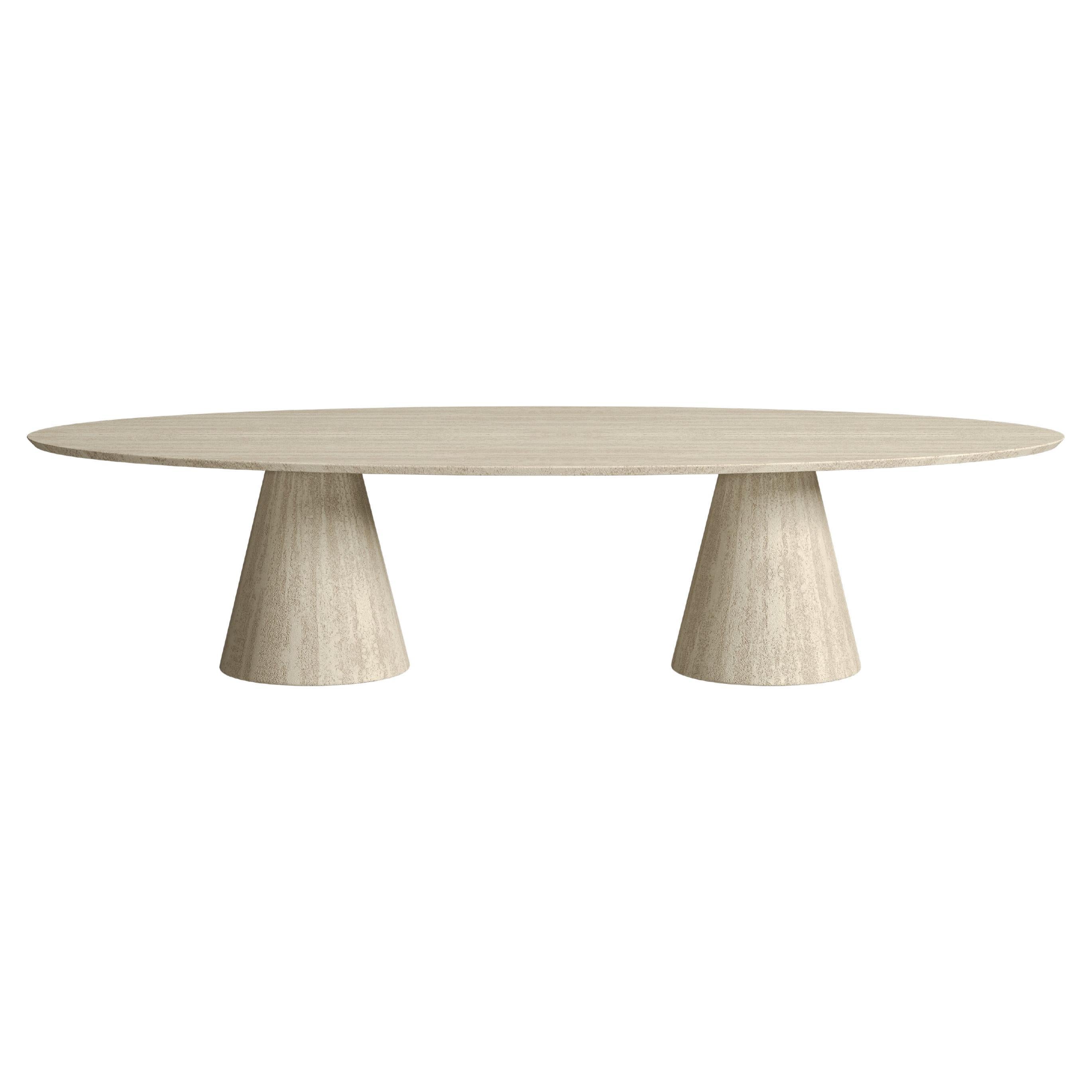 Mesa de Comedor Elíptica de Exterior con Efecto Travertino Cepillado en venta