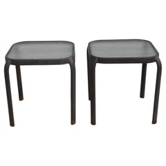 Vintage Pair of Outdoor end tables w/ Glass Tops