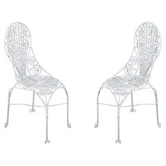 Outdoor English Victorian White Wire Side Chairs
