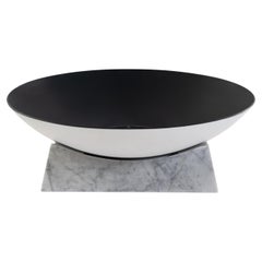 Outdoor Fire Pit in Black Carbon Steel and Carrara Marble