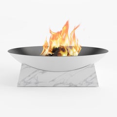 Outdoor Fire Pit with Black Carbon Steel and Carrara Marble Base