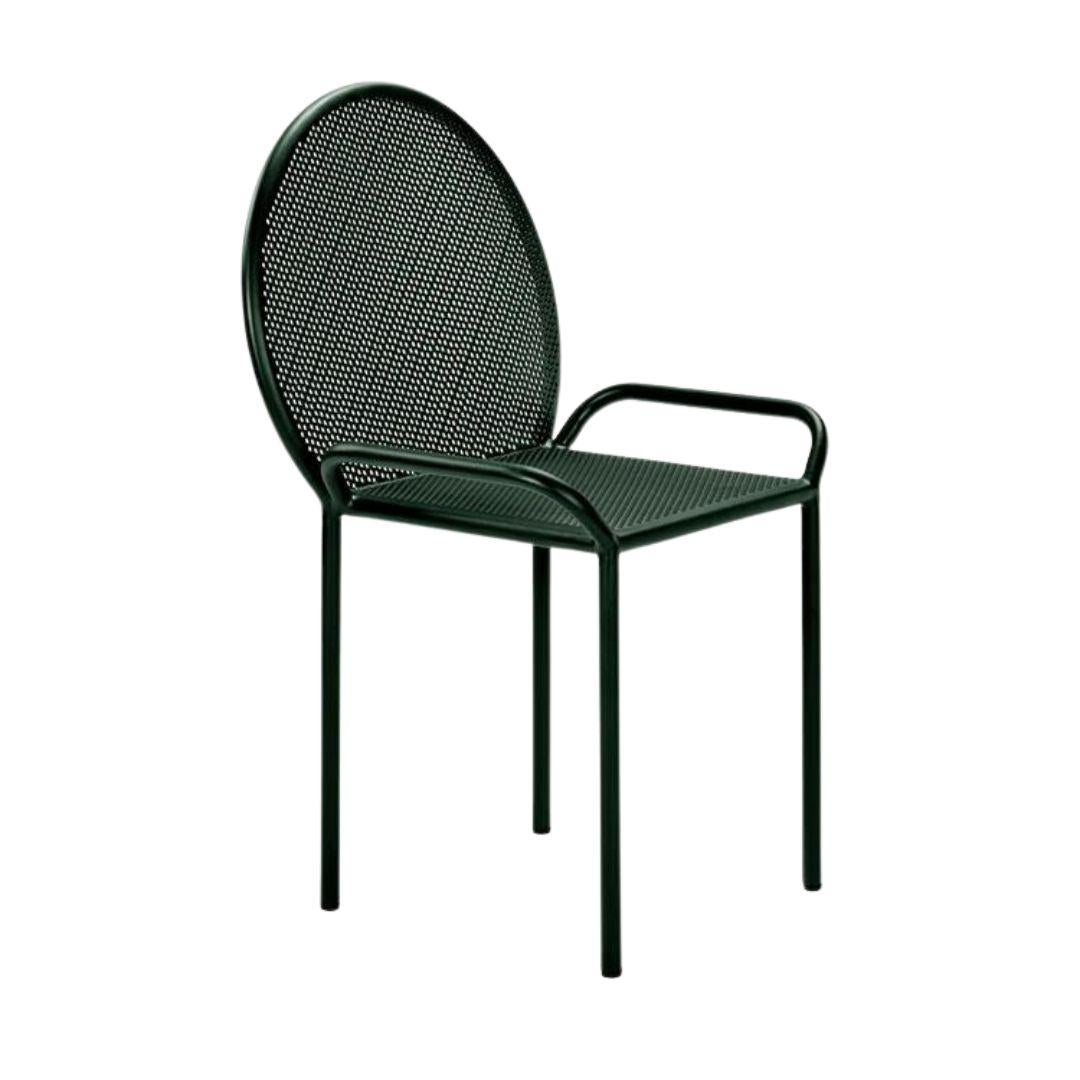 Silla de exterior Fontainebleau de acero verde oscuro Provincial francés en venta