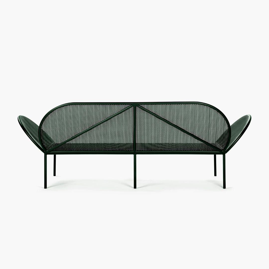 French Provincial Outdoor Fontainebleau Sofa in Dark Green Steel For Sale