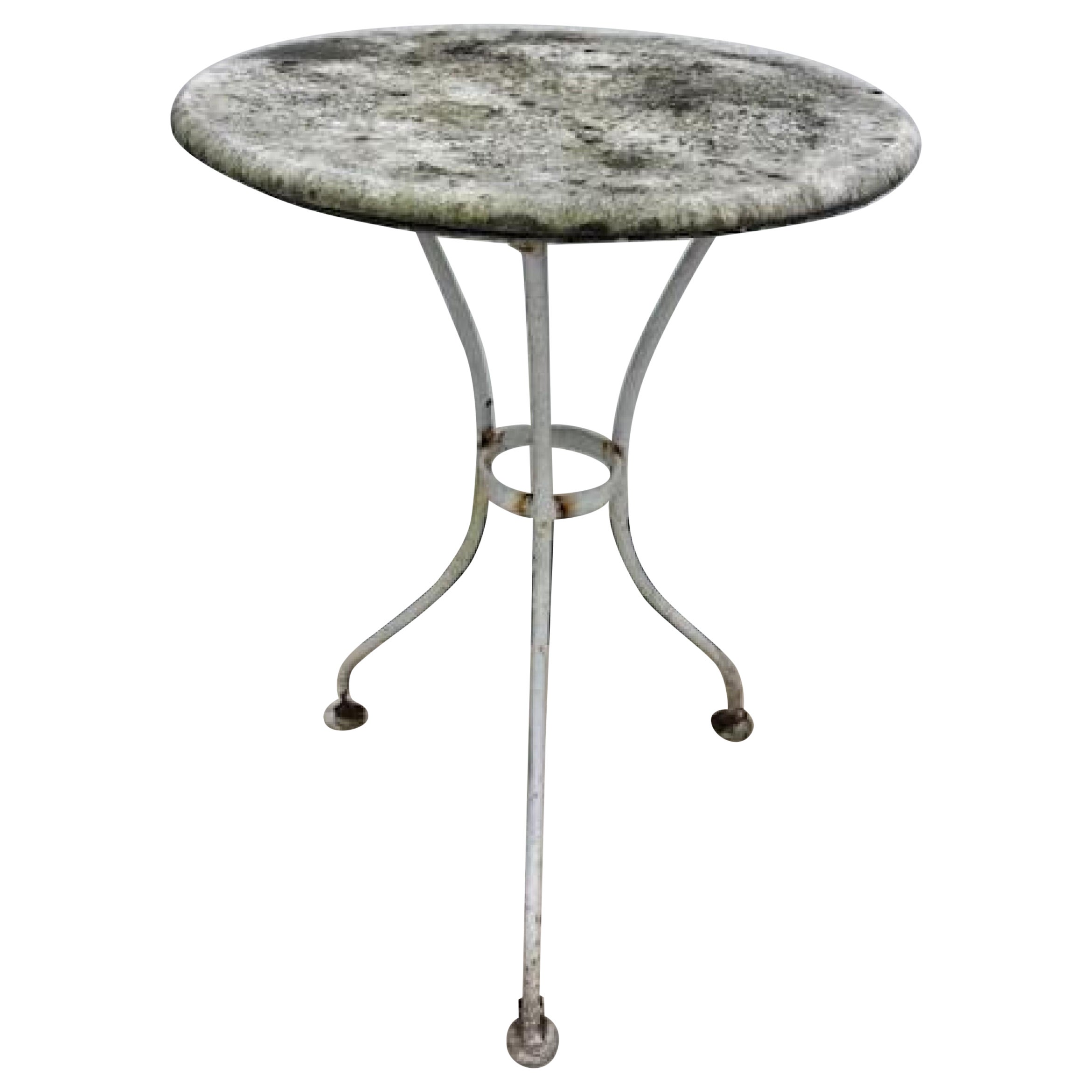 Outdoor French style marble top painted iron 3 legged café table
