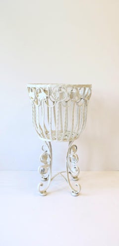 Outdoor Garden or Patio White Cachepot Flower or Plant Pot Holder Stand