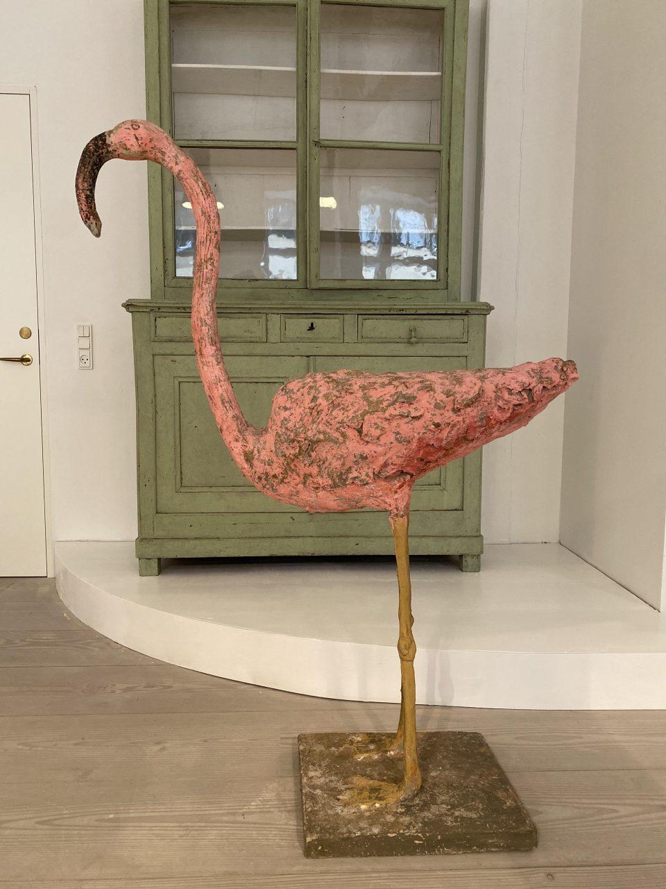 Cement Outdoor Garden Ornament, Pink Flamingo, Mid-Century, France