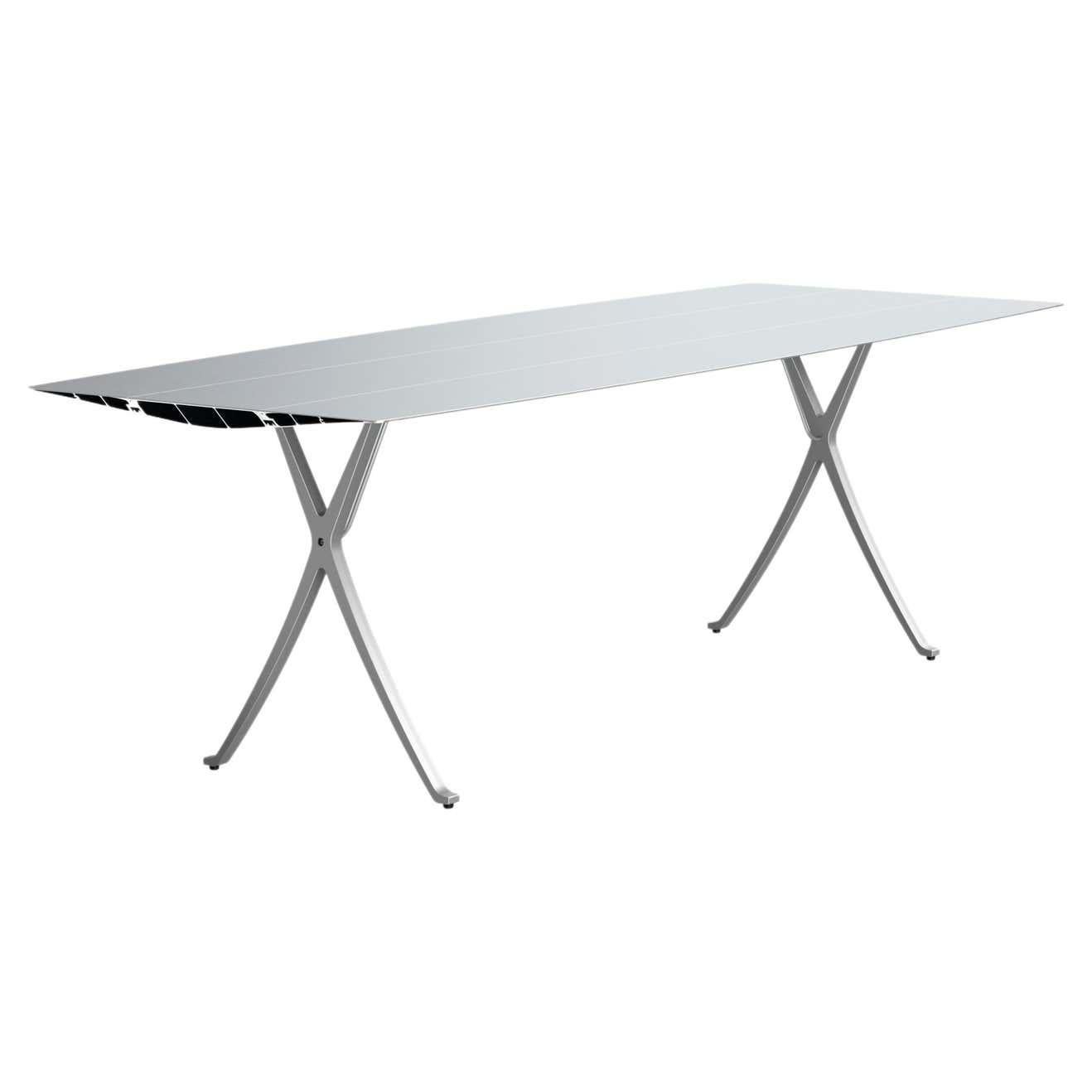 Gartentisch B für den Außenbereich, 90 cm, eloxierte Silberplatte mit Aluminiumbeinen