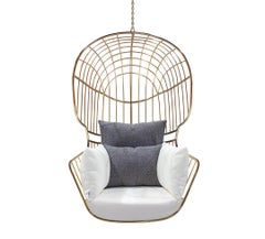 Garden Hanging Chair with Luxury Fabric and Stainless Steel Frame in Gold