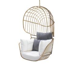 Golden Outdoor Hanging Chair with Stainless Steel Frame and Luxury Fabric